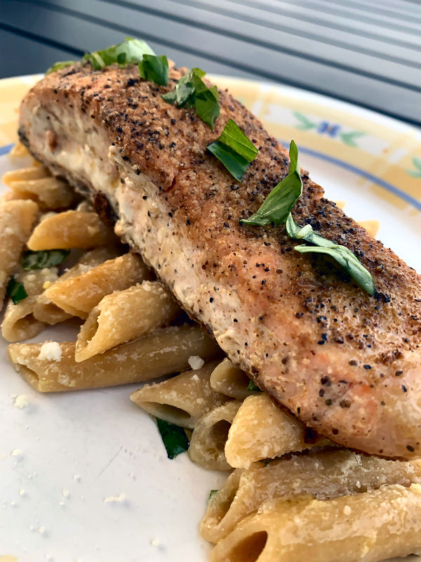 Old Bay Salmon with Lemon Lentil Pasta