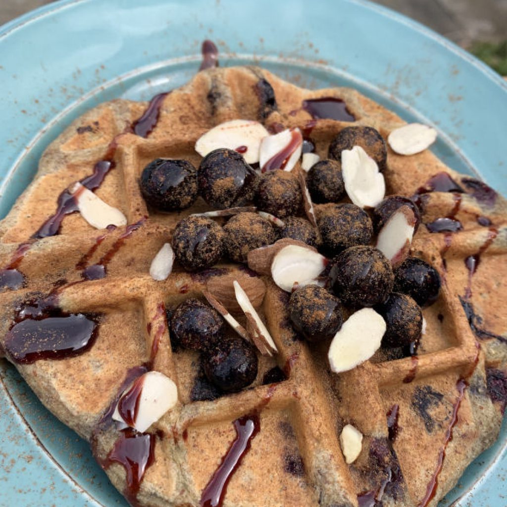 Blueberry Almond Protein Waffles